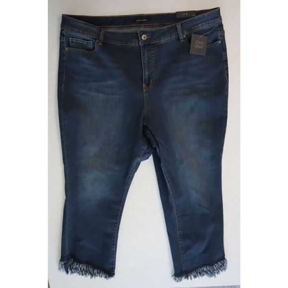 John Mark Women's Plus Sz 22W Dark Blue Frayed Hem Denim Boyfriend Jeans $119 - Picture 1 of 11